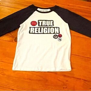 Small 5/6 True Religion white black long sleeve crew neck graphic shirt top